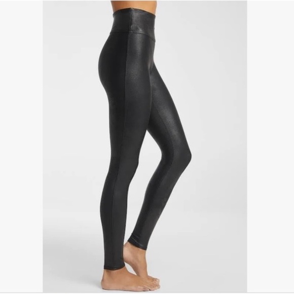 Spanx Black Shiny Faux Leather Leggings Small - Picture 1 of 7